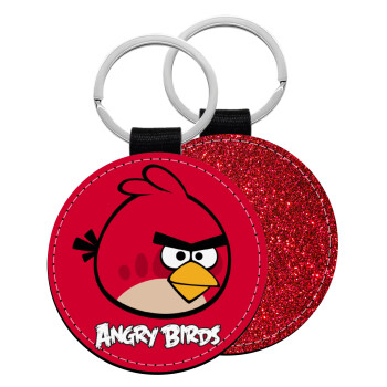 Angry birds Terence, Μπρελόκ Δερματίνη, στρογγυλό ΚΟΚΚΙΝΟ (5cm)