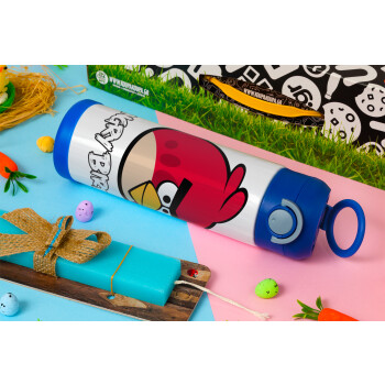 Angry birds Terence, Easter candle, Childrens hot water bottle, stainless steel, with safety straw, BLUE (500ml)