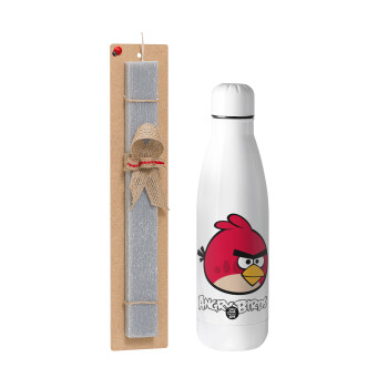 Angry birds Terence, Easter Set, metallic stainless thermos bottle (500ml) & scented flat Easter candle (30cm) (GRAY)