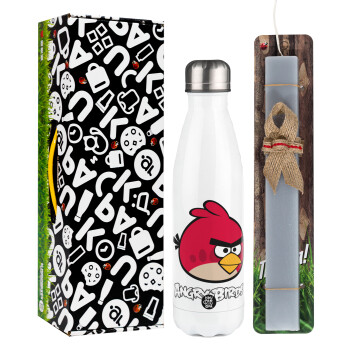 Angry birds Terence, Easter candle, metallic white thermos bottle (500ml) & aromatic flat candle (30cm) (GRAY)