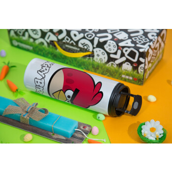 Angry birds Terence, Easter candle,Travel Tumbler 2 Lids, with metal straw & cleaning brush & aromatic flat candle (30cm) (BLUE)