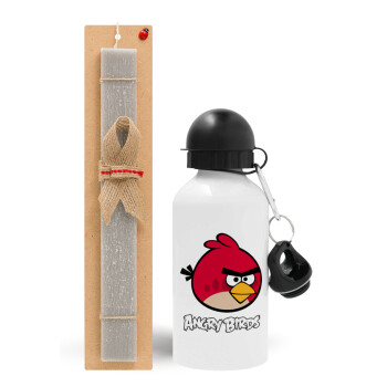 Angry birds Terence, Easter Set, metallic aluminum water bottle (500ml) & aromatic flat Easter candle (30cm) (GRAY)