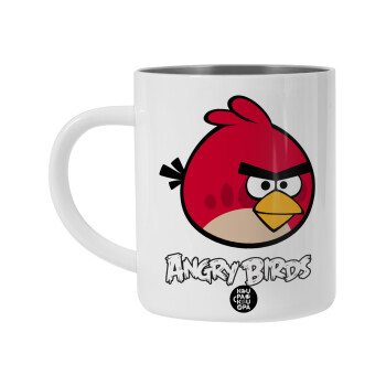 Angry birds Terence, Λευκή Ανοξείδωτη Μεταλλική Κούπα 450ml - Διπλού Τοιχώματος 