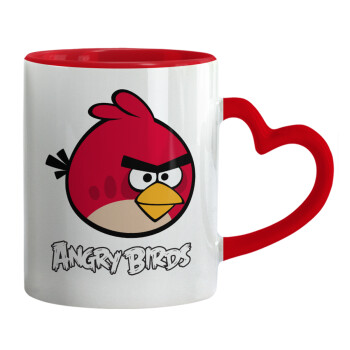 Angry birds Terence, Κούπα καρδιά χερούλι κόκκινη, κεραμική, 330ml