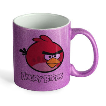 Angry birds Terence, Κούπα Μωβ Glitter που γυαλίζει, κεραμική, 330ml