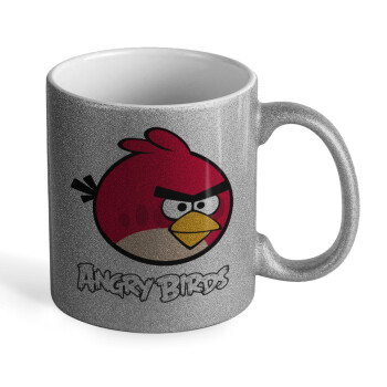 Angry birds Terence, Κούπα Ασημένια Glitter που γυαλίζει, κεραμική, 330ml