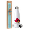 Easter Set, metallic stainless steel water bottle (750ml) & aromatic flat Easter candle (30cm) (TURQUOISE)