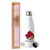 Easter Set, metallic stainless steel water bottle (750ml) & scented flat Easter candle (30cm) (PINK)