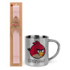Easter Set, metallic thermal cup (300ml) & aromatic flat Easter candle (30cm) (PINK)