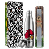 Easter Set, metallic stainless thermos flask (500ml) & scented flat Easter candle (30cm) (GRAY)