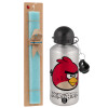 Easter Set, metallic silver aluminum water bottle (500ml) & scented flat Easter candle (30cm) (TURQUOISE)