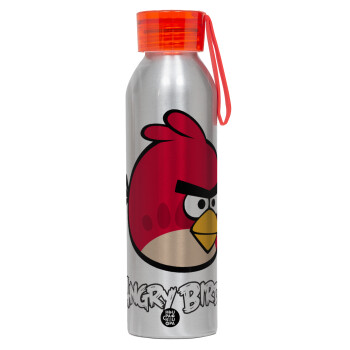 Angry birds Terence, Αλουμινένιο Αθλητικό Μπουκάλι 650ml – Ασημί με Κόκκινο Καπάκι και Λουράκι Σιλικόνης