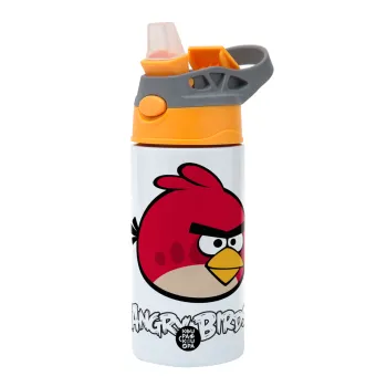 Angry birds Terence, Παιδικό παγούρι θερμό, ανοξείδωτο, με καλαμάκι ασφαλείας, Πορτοκαλί/Γκρι (360ml) BPA-FREE