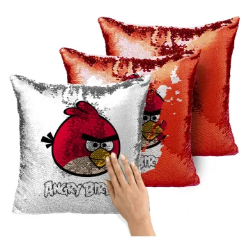 Angry birds Terence, Μαξιλάρι καναπέ Μαγικό Κόκκινο με πούλιες 40x40cm περιέχεται το γέμισμα