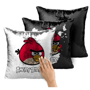 Angry birds Terence, Μαξιλάρι καναπέ Μαγικό Μαύρο με πούλιες 40x40cm περιέχεται το γέμισμα