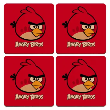 Angry birds Terence, ΣΕΤ x4 Σουβέρ ξύλινα τετράγωνα plywood (9cm)