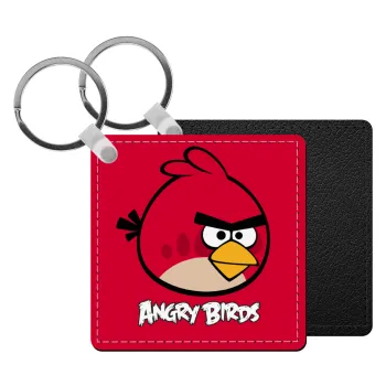 Angry birds Terence, Μπρελόκ Δερματίνη, τετράγωνο ΜΑΥΡΟ (5x5cm)