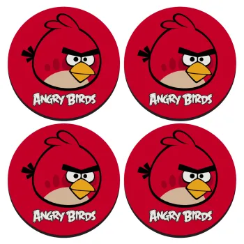 Angry birds Terence, ΣΕΤ 4 Σουβέρ ξύλινα στρογγυλά (9cm)