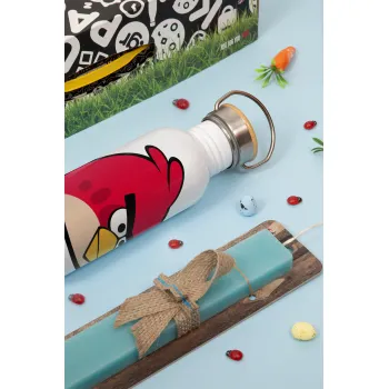 Angry birds Terence, Easter Set, metallic silver aluminum water bottle (500ml) & scented flat Easter candle (30cm) (TURQUOISE)