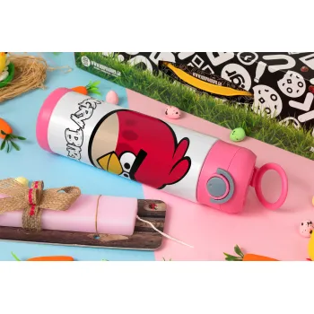 Angry birds Terence, Easter candle, Childrens hot water bottle, stainless steel, with safety straw, PINK (500ml)