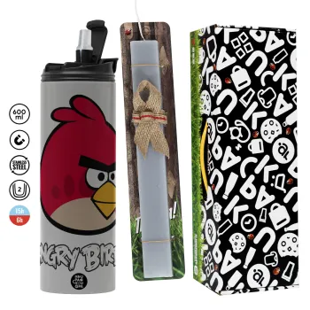 Angry birds Terence, Easter candle with Grey Tumbler Thermo 600ml & aromatic flat candle (30cm) (GREY)