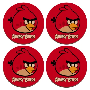 Angry birds Terence, ΣΕΤ x4 Σουβέρ ξύλινα στρογγυλά plywood (9cm)