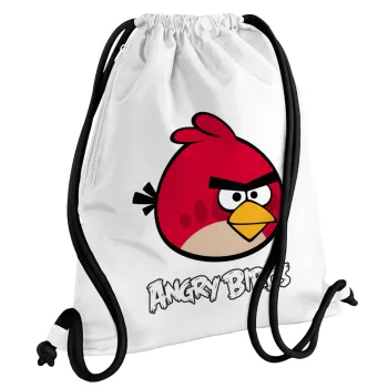 Angry birds Terence, Backpack pouch GYMBAG white, with pocket (40x48cm) & thick cords