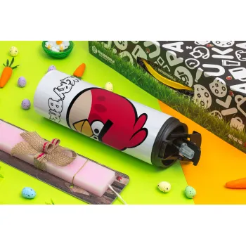 Angry birds Terence, Πασχαλινή Λαμπάδα με Travel Tumbler θερμό με διπλό καπάκι (600ml, BPA free) & κερί αρωματικό πλακέ (30cm) (ΡΟΖ)