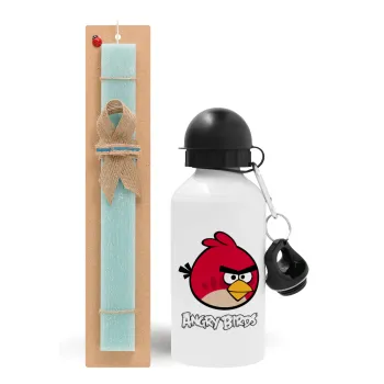 Angry birds Terence, Easter Set, metallic aluminum water bottle (500ml) & scented flat candle (30cm) (TURQUOISE)