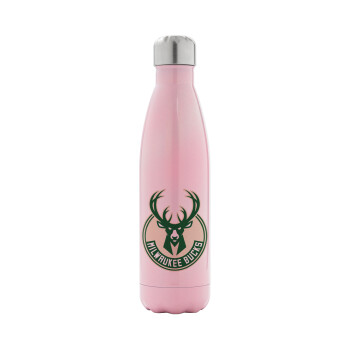 Milwaukee bucks, Μεταλλικό παγούρι θερμός Ροζ Ιριδίζον (Stainless steel), διπλού τοιχώματος, 500ml