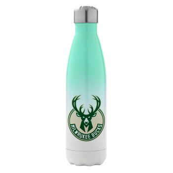 Milwaukee bucks, Μεταλλικό παγούρι θερμός Πράσινο/Λευκό (Stainless steel), διπλού τοιχώματος, 500ml