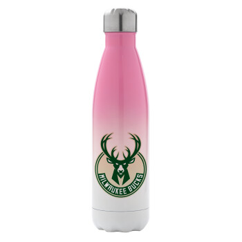 Milwaukee bucks, Μεταλλικό παγούρι θερμός Ροζ/Λευκό (Stainless steel), διπλού τοιχώματος, 500ml