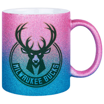 Milwaukee bucks, Κούπα Χρυσή/Μπλε Glitter, κεραμική, 330ml