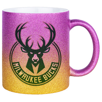 Milwaukee bucks, Κούπα Χρυσή/Ροζ Glitter, κεραμική, 330ml