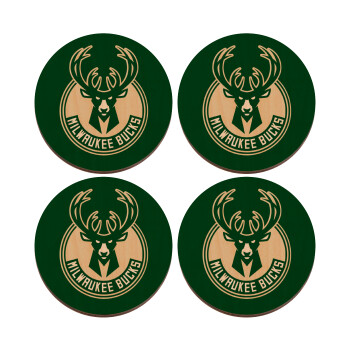 Milwaukee bucks, ΣΕΤ x4 Σουβέρ ξύλινα στρογγυλά plywood (9cm)
