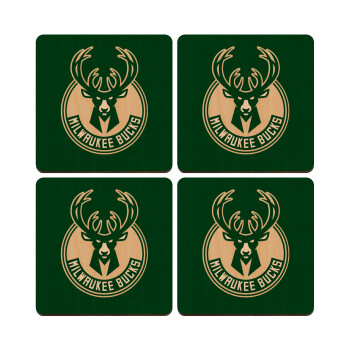 Milwaukee bucks, ΣΕΤ x4 Σουβέρ ξύλινα τετράγωνα plywood (9cm)