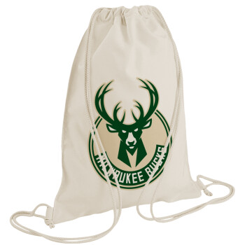 Milwaukee bucks, Τσάντα πλάτης πουγκί GYMBAG natural (28x40cm)