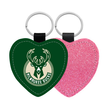 Milwaukee bucks, Μπρελόκ PU δερμάτινο glitter καρδιά ΡΟΖ