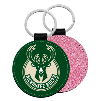 Milwaukee bucks, Μπρελόκ Δερματίνη, στρογγυλό ΡΟΖ (5cm)