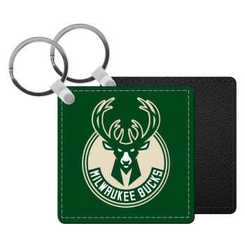 Milwaukee bucks, Μπρελόκ Δερματίνη, τετράγωνο ΜΑΥΡΟ (5x5cm)