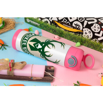 Milwaukee bucks, Πασχαλινή Λαμπάδα με Παιδικό παγούρι θερμό, ανοξείδωτο, με καλαμάκι ασφαλείας, ΡΟΖ (500ml)