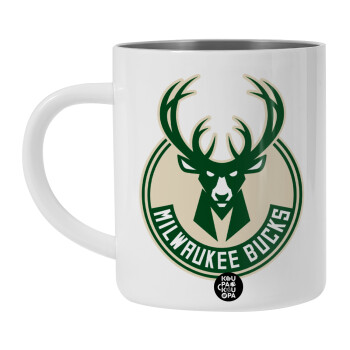 Milwaukee bucks, Λευκή Ανοξείδωτη Μεταλλική Κούπα 450ml - Διπλού Τοιχώματος 
