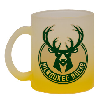 Milwaukee bucks, Κούπα γυάλινη δίχρωμη με βάση το κίτρινο ματ, 330ml