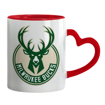Milwaukee bucks, Κούπα καρδιά χερούλι κόκκινη, κεραμική, 330ml