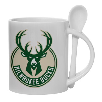 Milwaukee bucks, Ceramic coffee mug with Spoon, 330ml (1pcs)