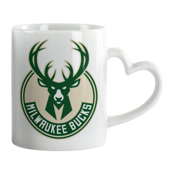 Milwaukee bucks, Mug heart handle, ceramic, 330ml