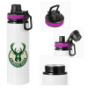 Metallic water bottle with safety lid, 850ml aluminum