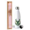Easter Set, metallic stainless steel water bottle (750ml) & scented flat Easter candle (30cm) (PINK)