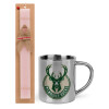 Easter Set, metallic thermal cup (300ml) & aromatic flat Easter candle (30cm) (PINK)