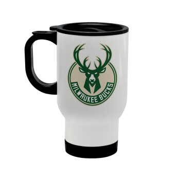 Milwaukee bucks, Κούπα ταξιδιού ανοξείδωτη με καπάκι, διπλού τοιχώματος (θερμό) λευκή 450ml